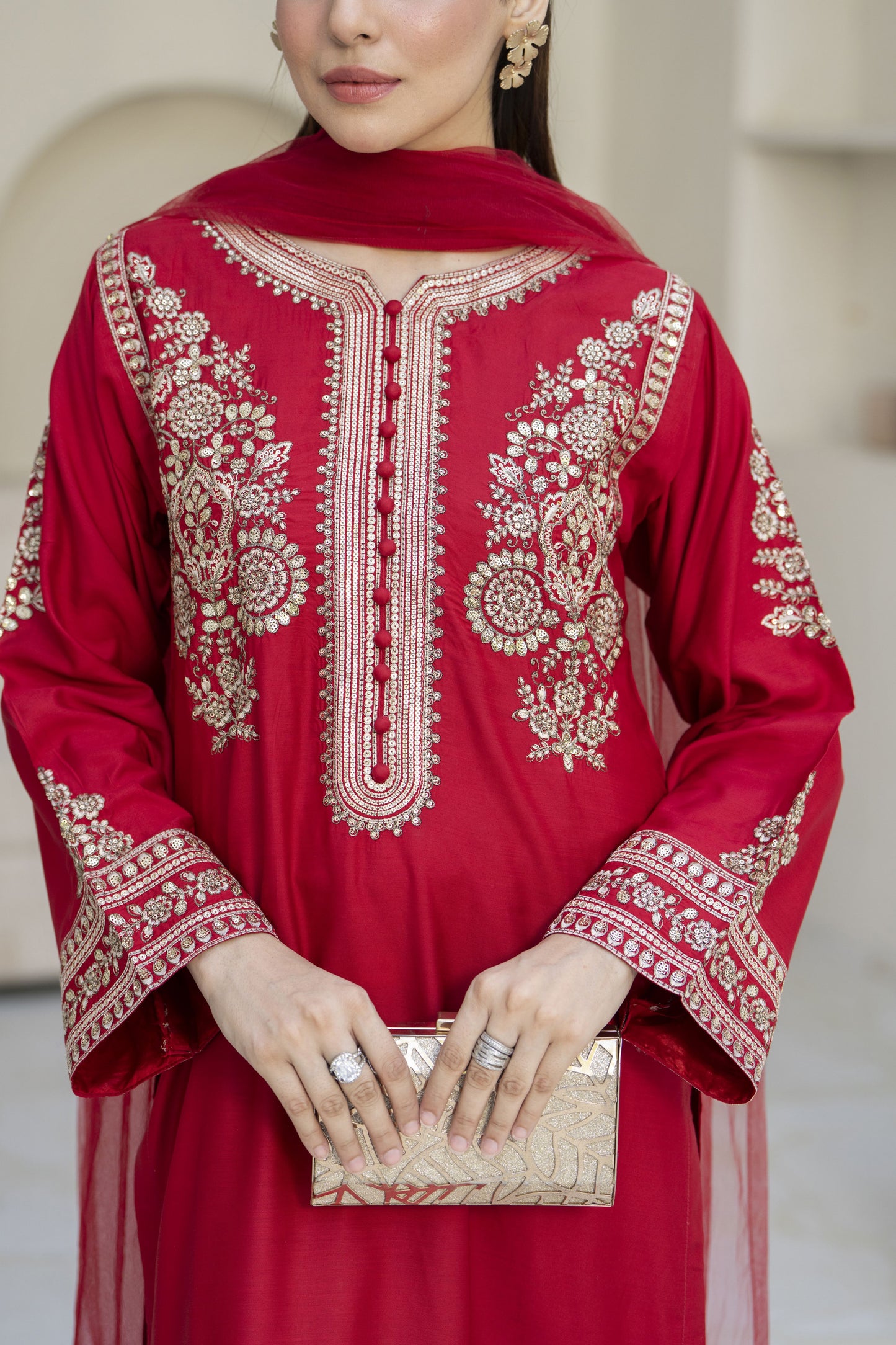 Rangeen Ready to Wear 3 Pcs Raw Silk Embroidered Dress