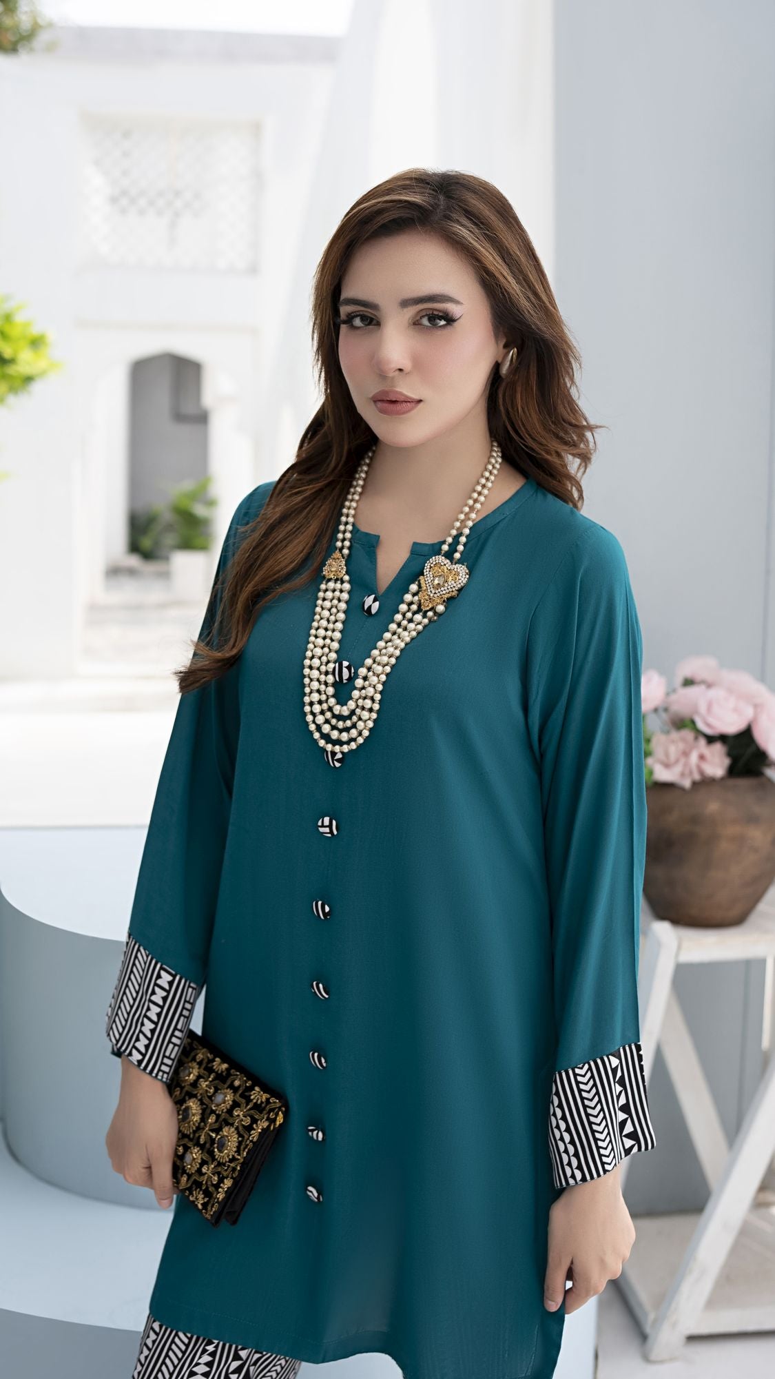 Teal Elegance Ready to Wear 2 Pcs Dress