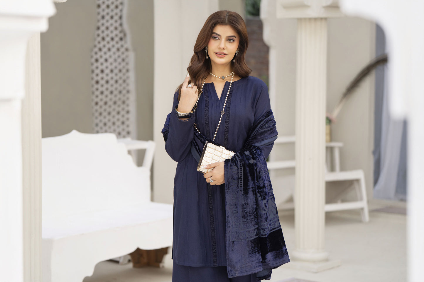 Khalida Ready to Wear 3 Pcs Velvet Palachi Shawl collection