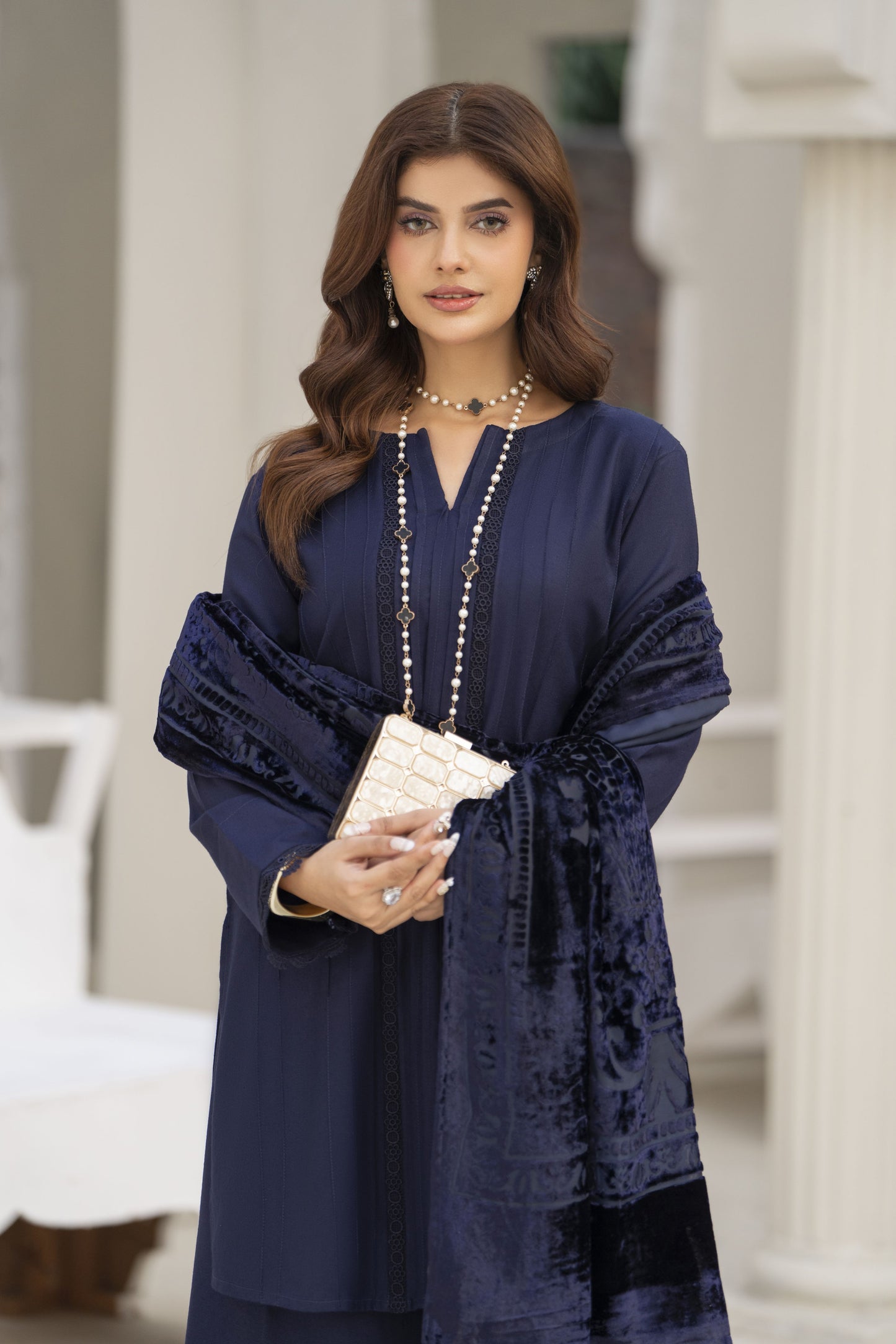 Khalida Ready to Wear 3 Pcs Velvet Palachi Shawl collection