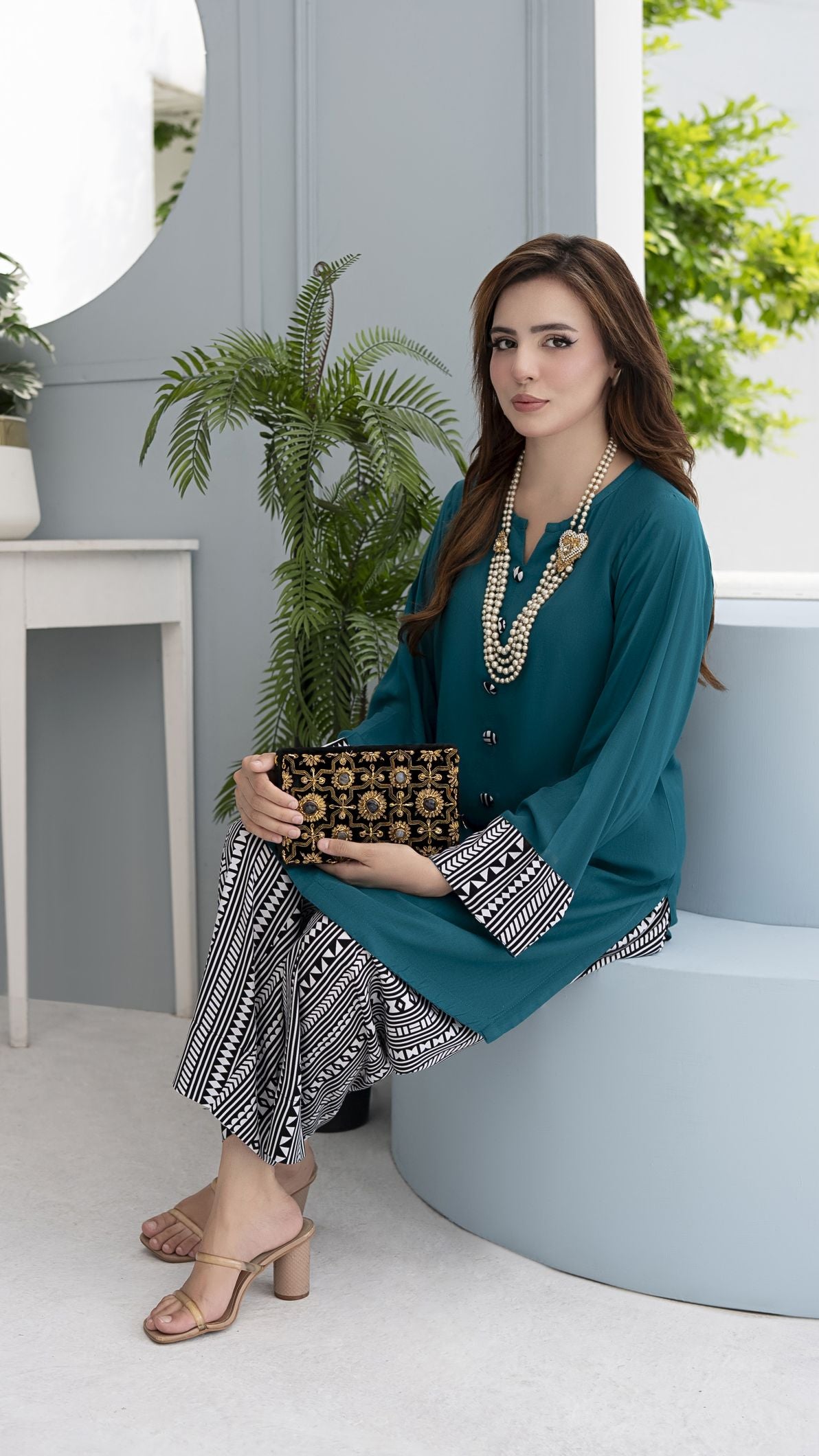 Teal Elegance Ready to Wear 2 Pcs Dress