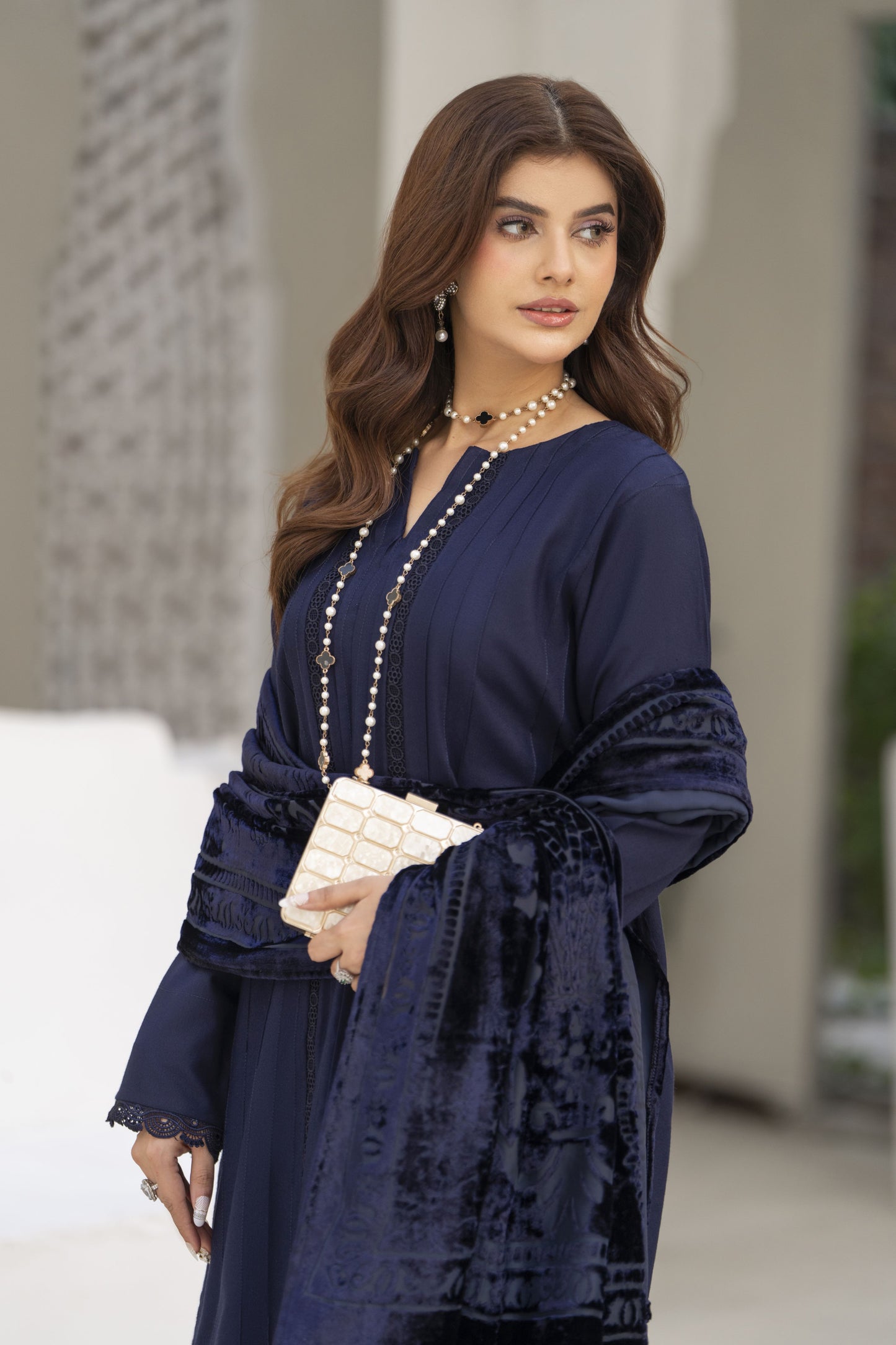 Khalida Ready to Wear 3 Pcs Velvet Palachi Shawl collection
