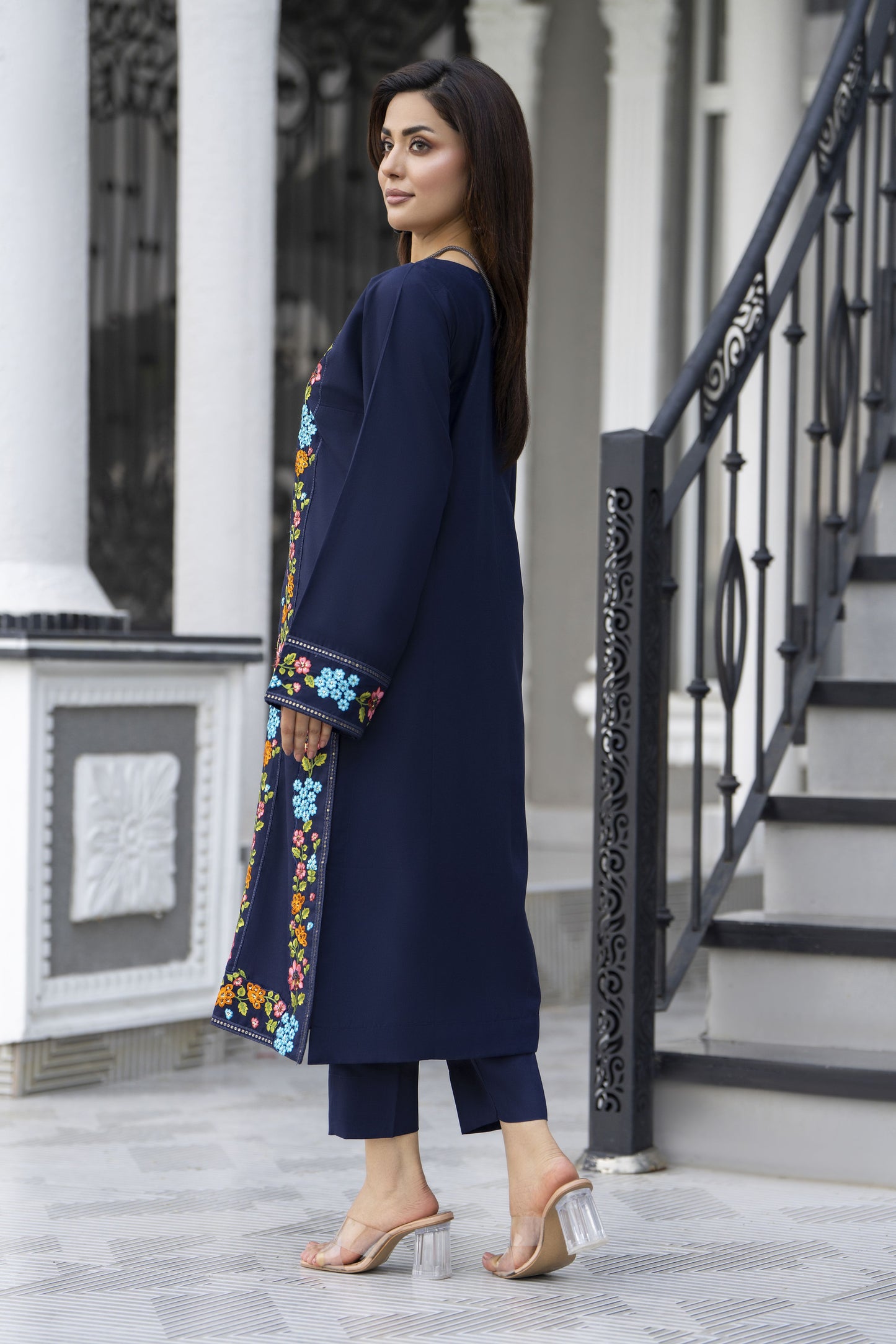 Navy Classic Ready to Wear 2 Pcs Embroidered Dress