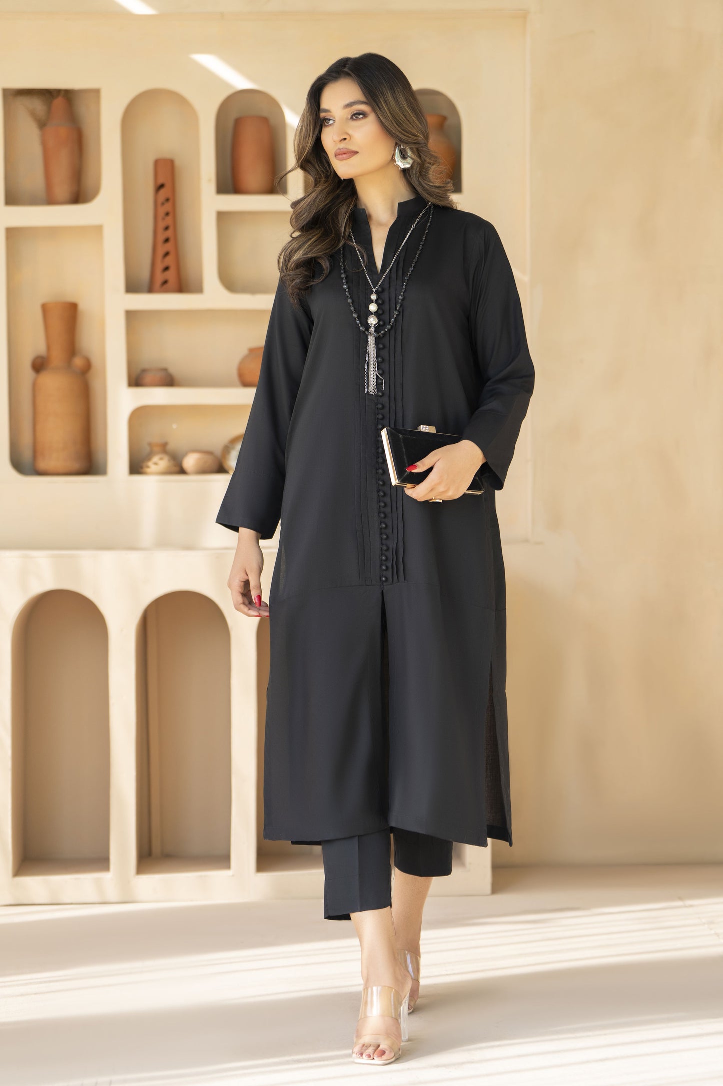Black Buttons Ready to Wear 2 Pcs Dress