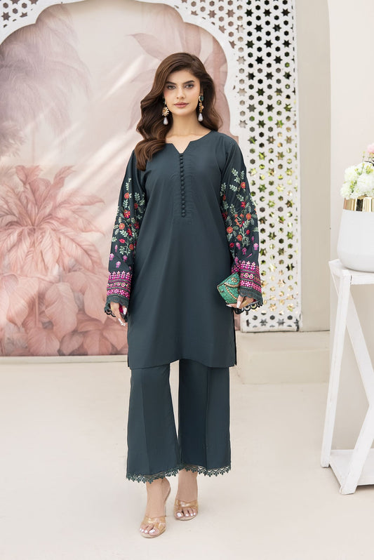 Green Forest Ready to Wear 2 Pcs Embroidered Dress