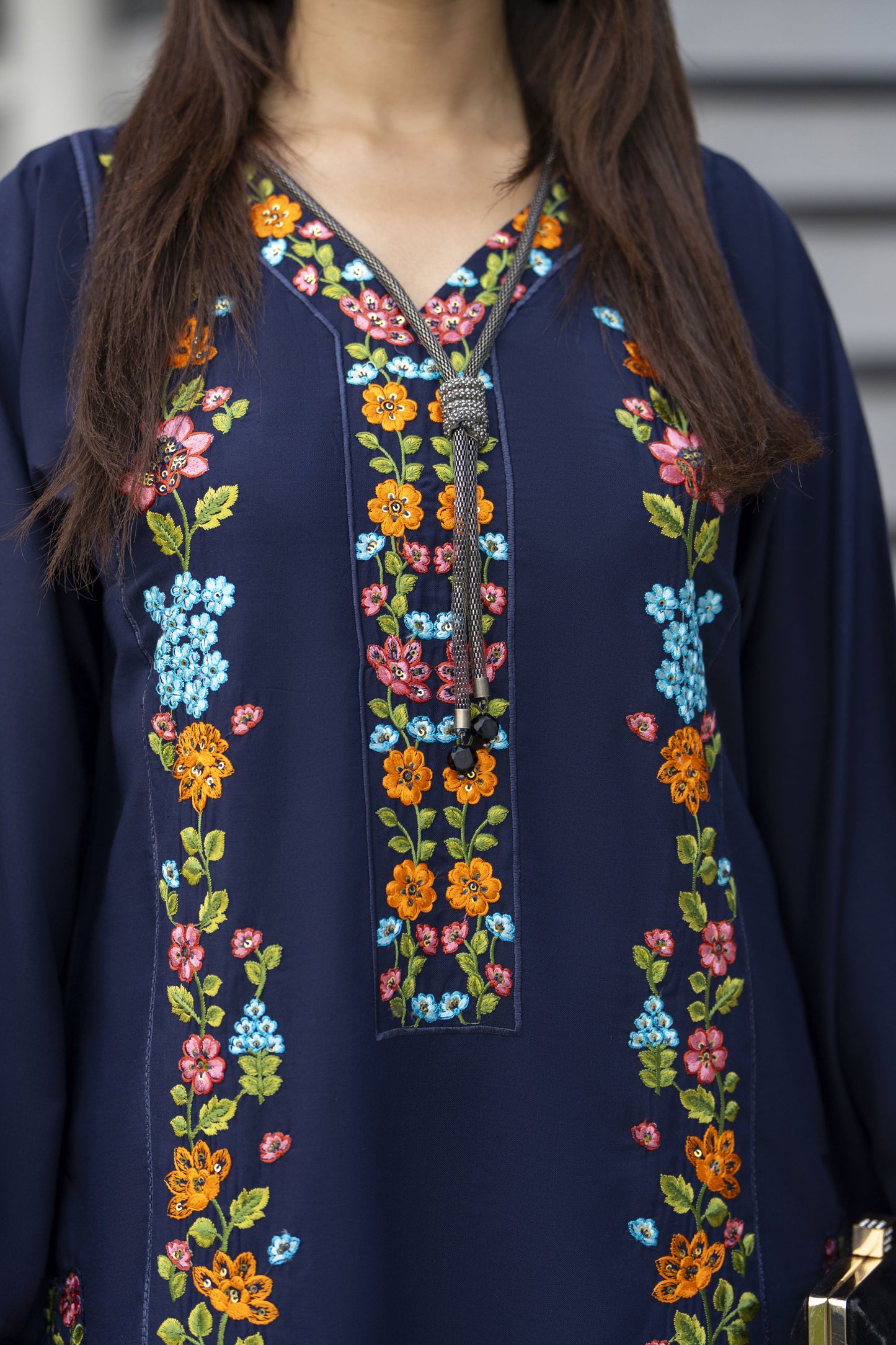 Navy Classic Ready to Wear 2 Pcs Embroidered Dress