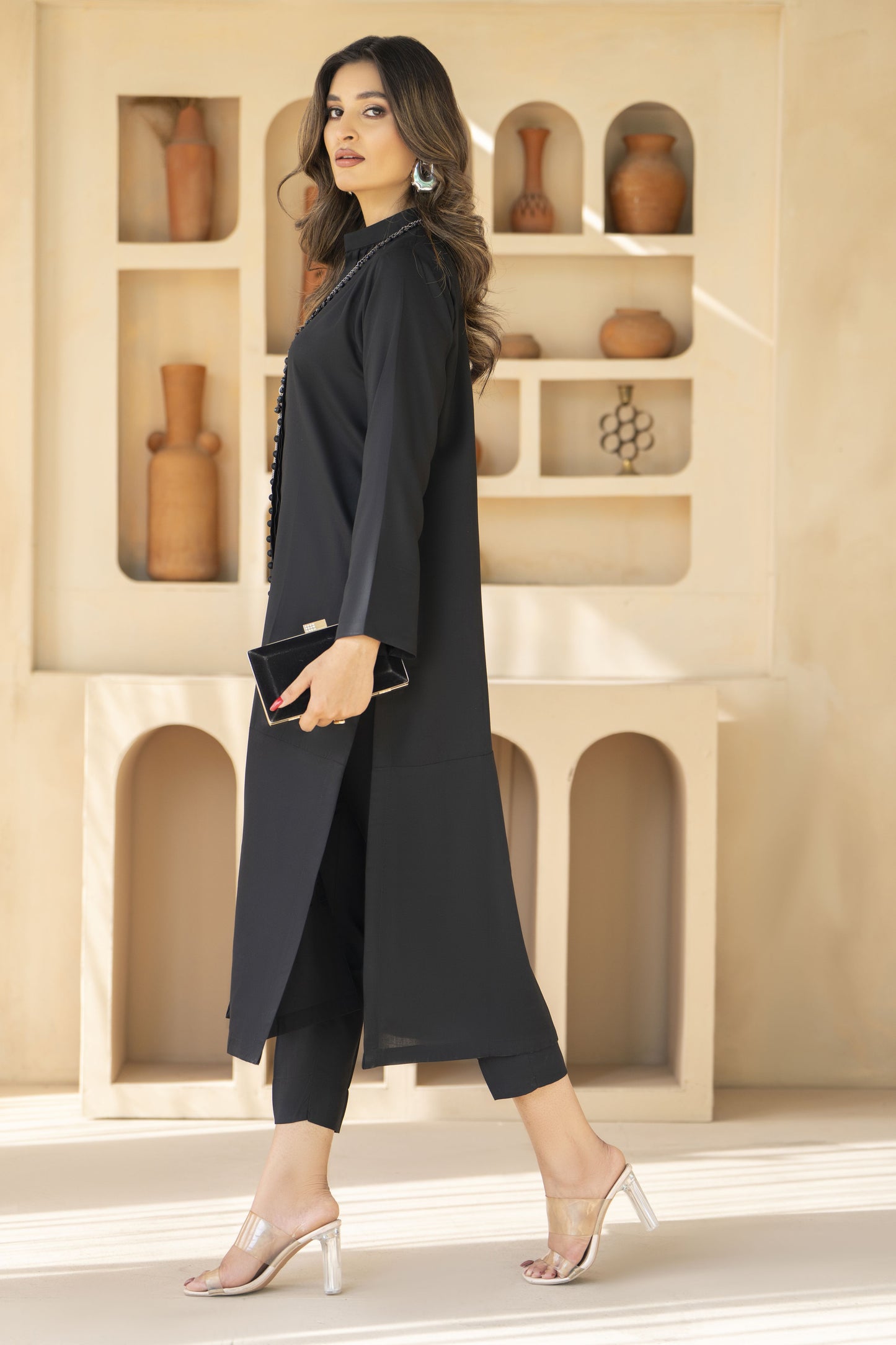 Black Buttons Ready to Wear 2 Pcs Dress