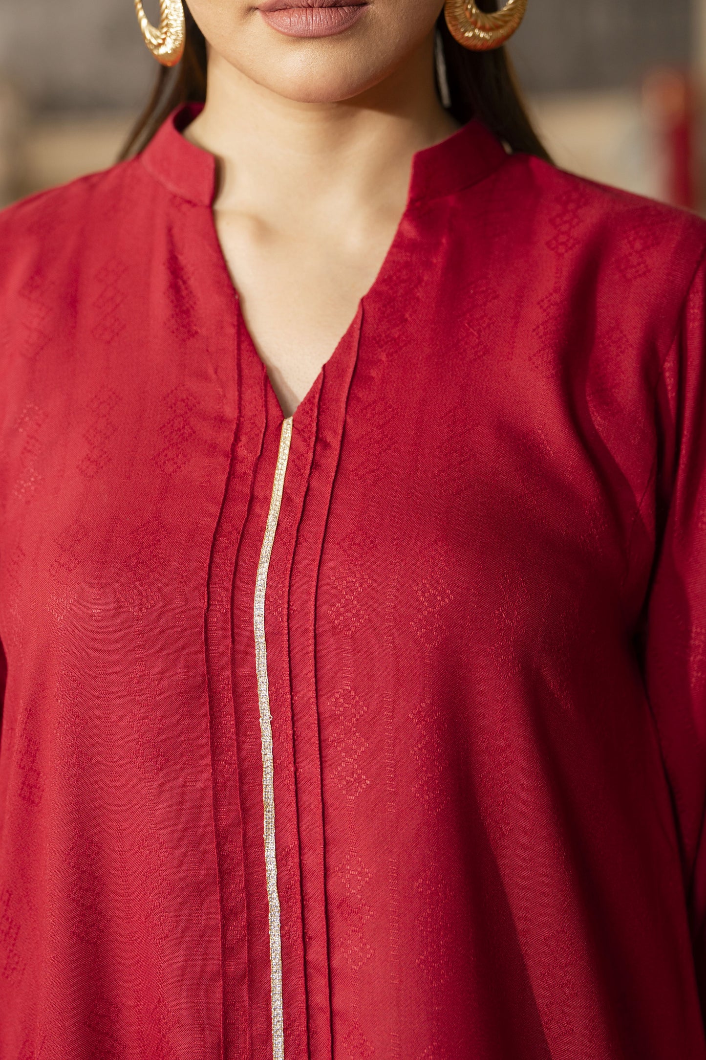Red Pashmina Shawl Ready to Wear 3 Pcs Dress