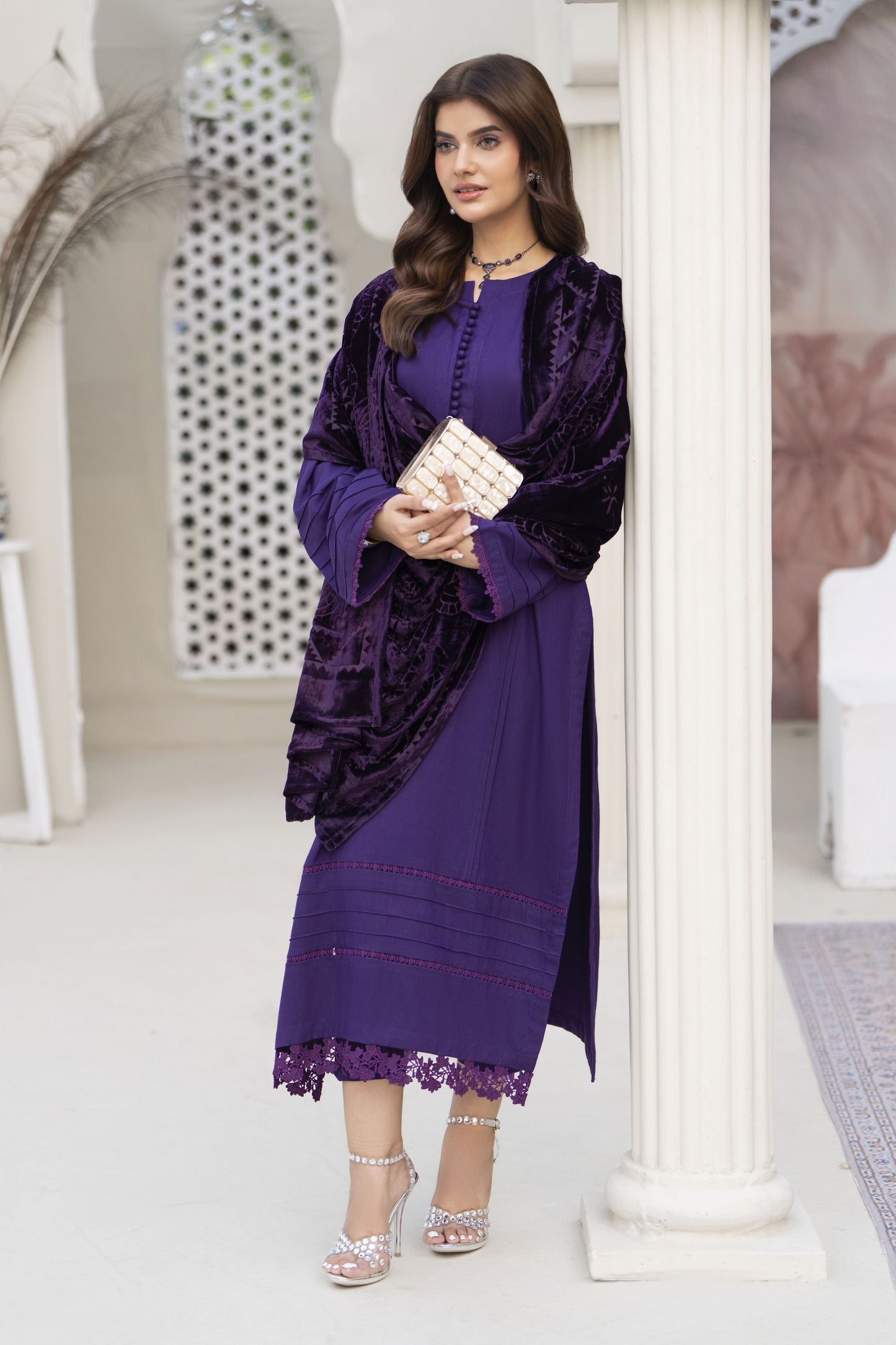 Purple Palachi Shawl Ready to wear 3 Pcs Winter Dress