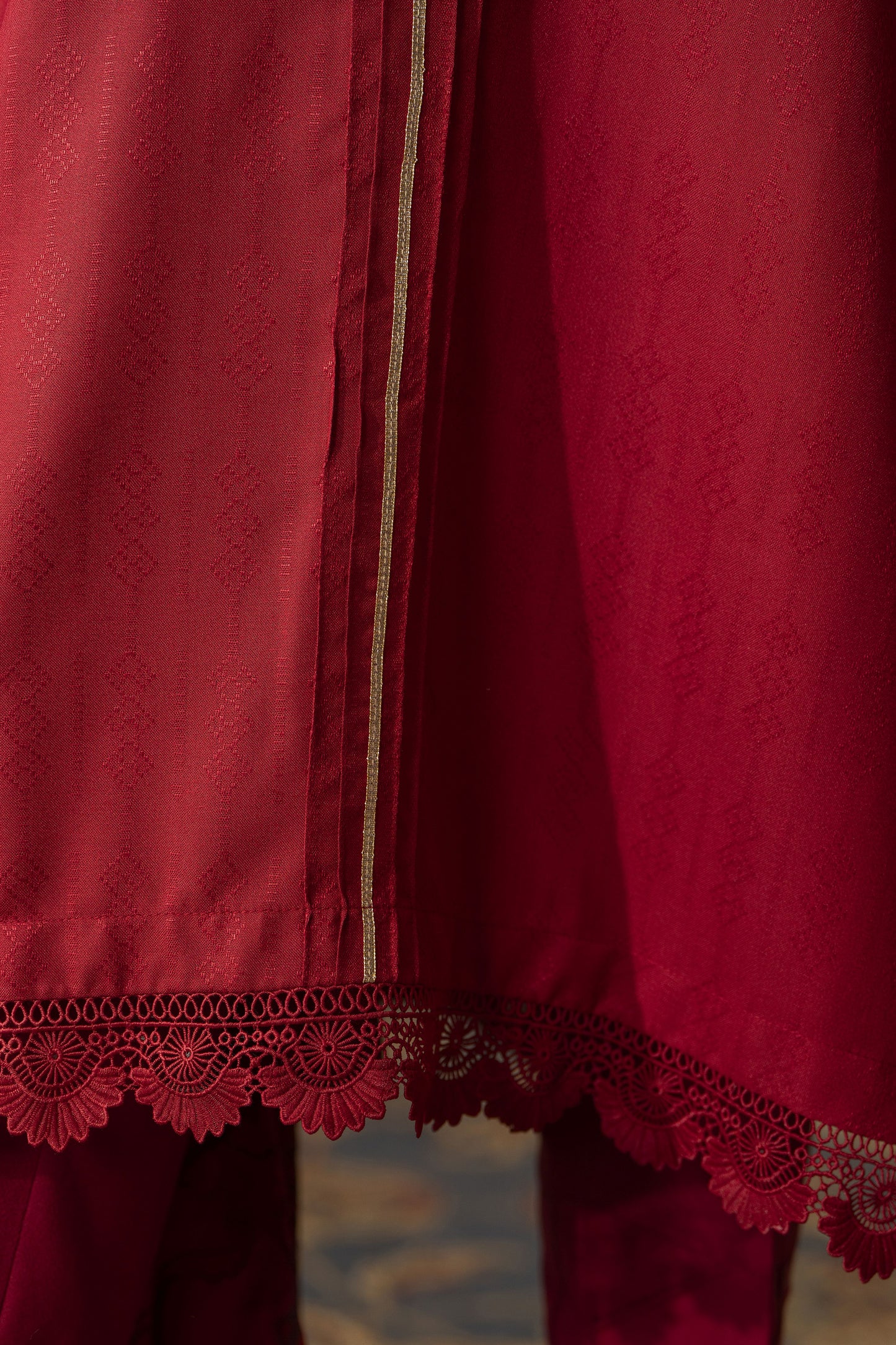 Red Pashmina Shawl Ready to Wear 3 Pcs Dress