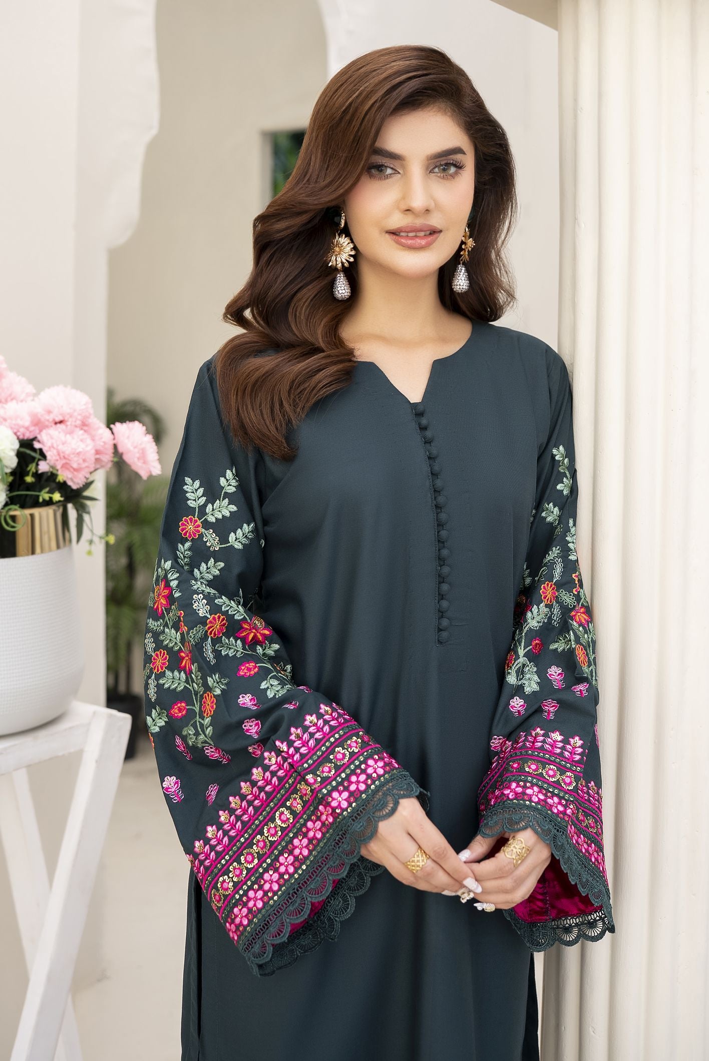 Green Forest Ready to Wear 2 Pcs Embroidered Dress