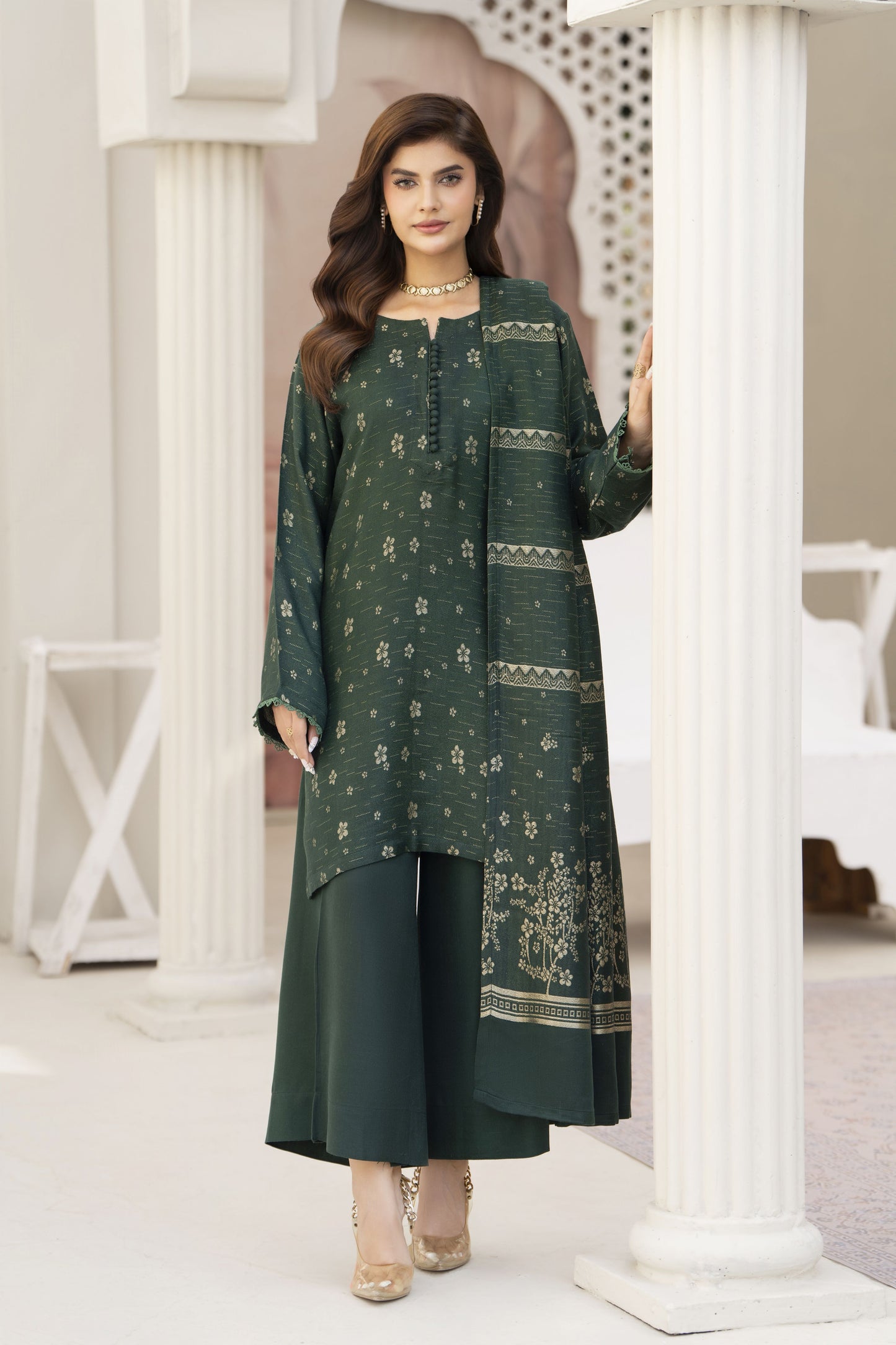 Green Star Ready to Wear 3 Pcs Wool Dress