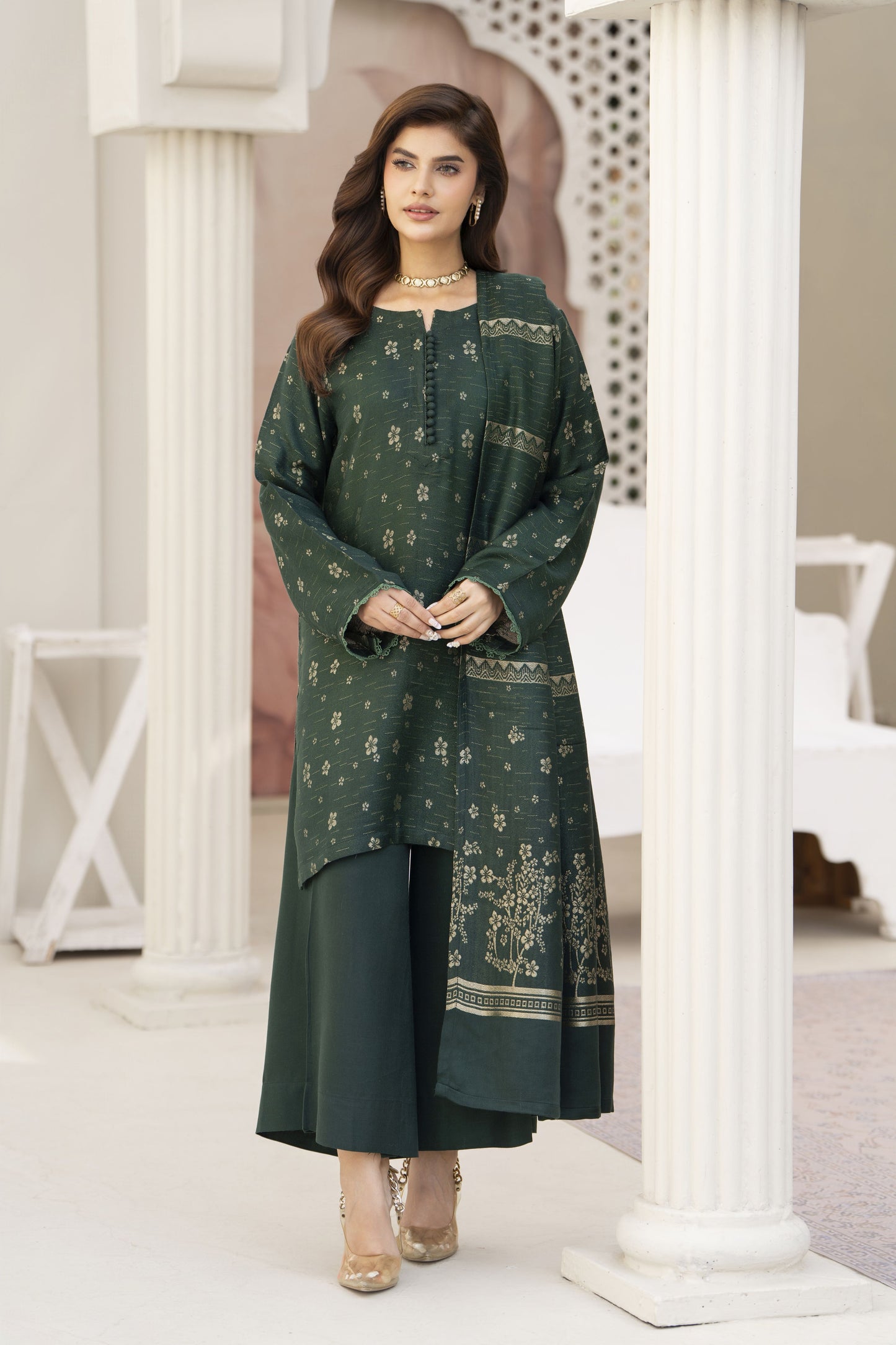 Green Star Ready to Wear 3 Pcs Wool Dress