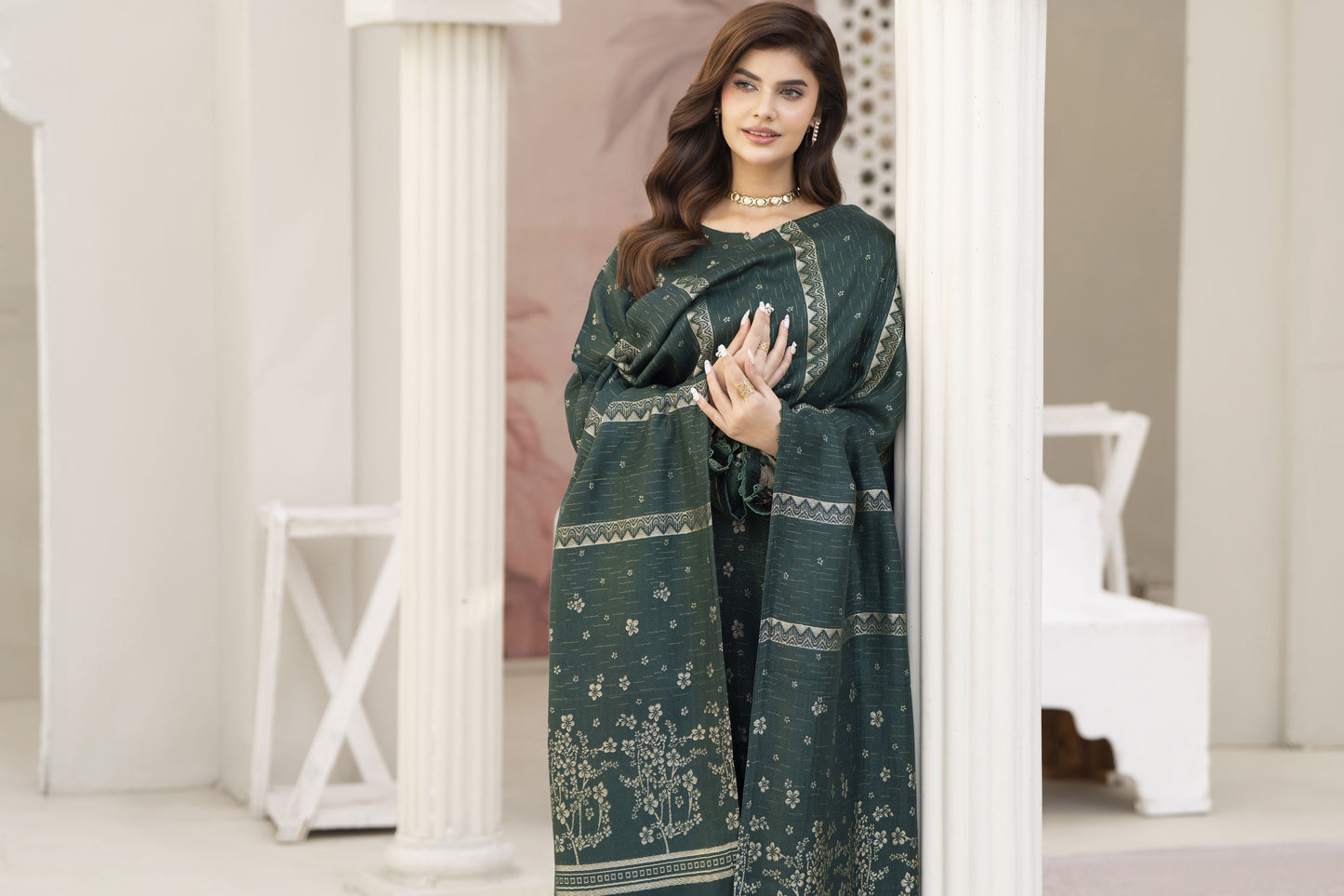Green Star Ready to Wear 3 Pcs Wool Dress