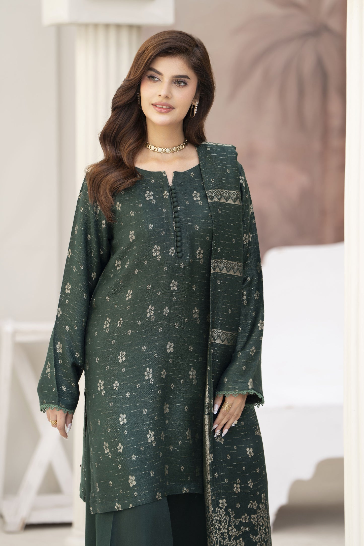 Green Star Ready to Wear 3 Pcs Wool Dress