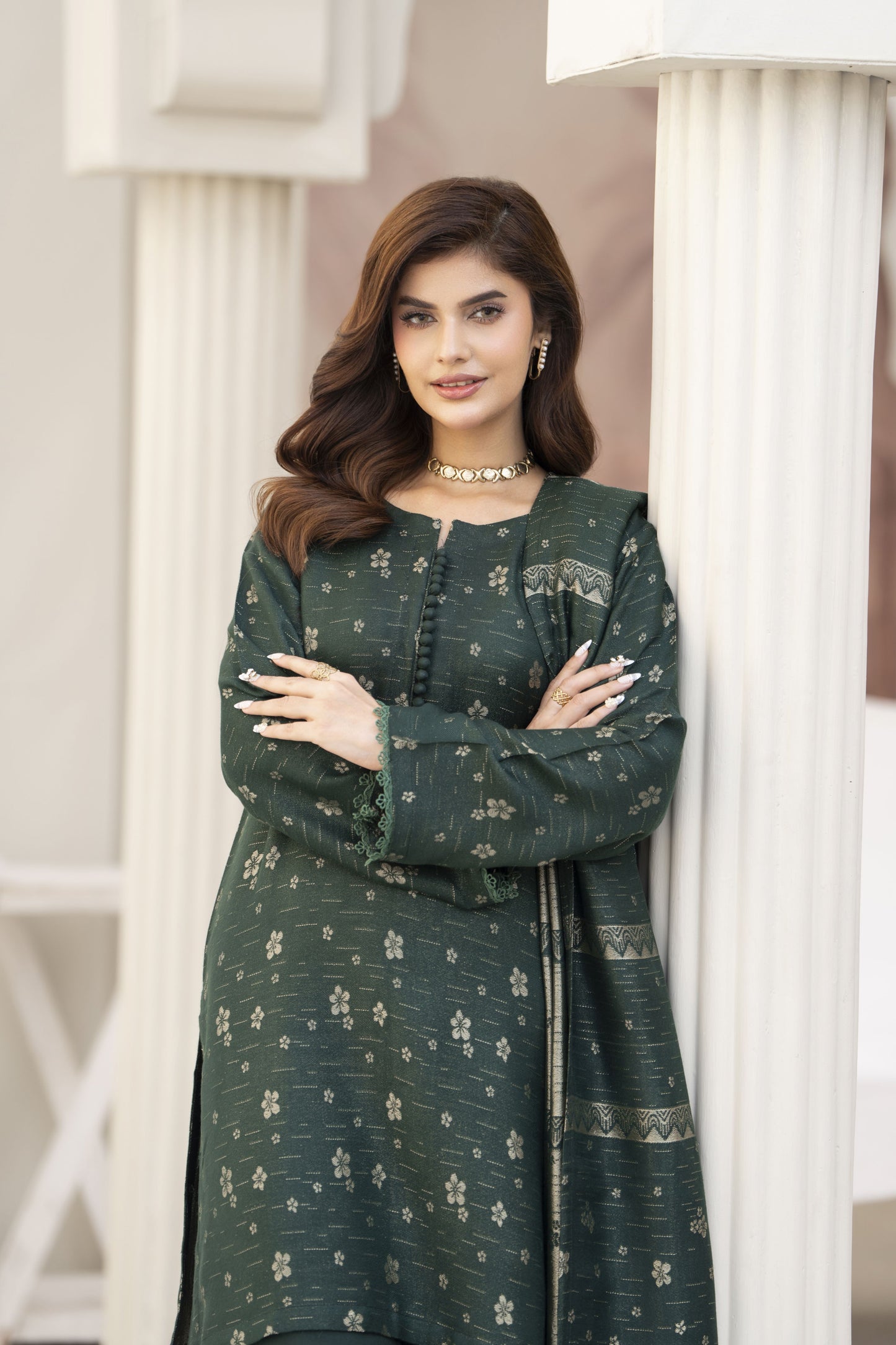 Green Star Ready to Wear 3 Pcs Wool Dress