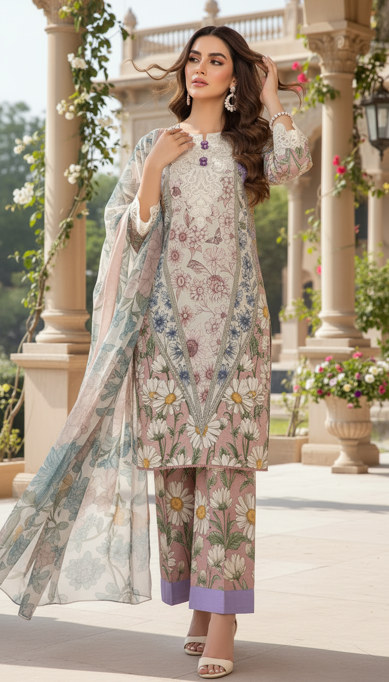 Liza Ready to Wear 3 Pcs Embroidered Dress with Chiffon dopatta