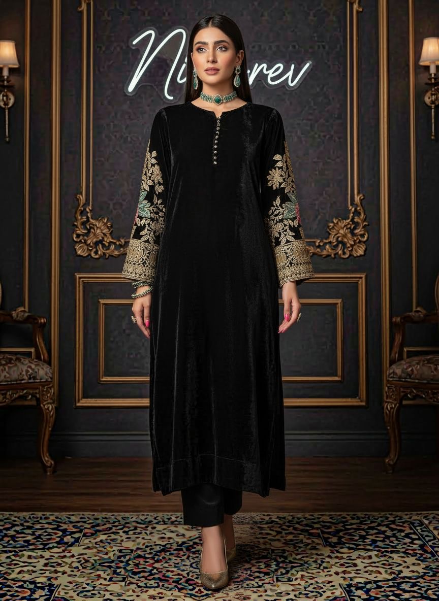 Charlotte Velvet Embroidered 2 Pcs Dress