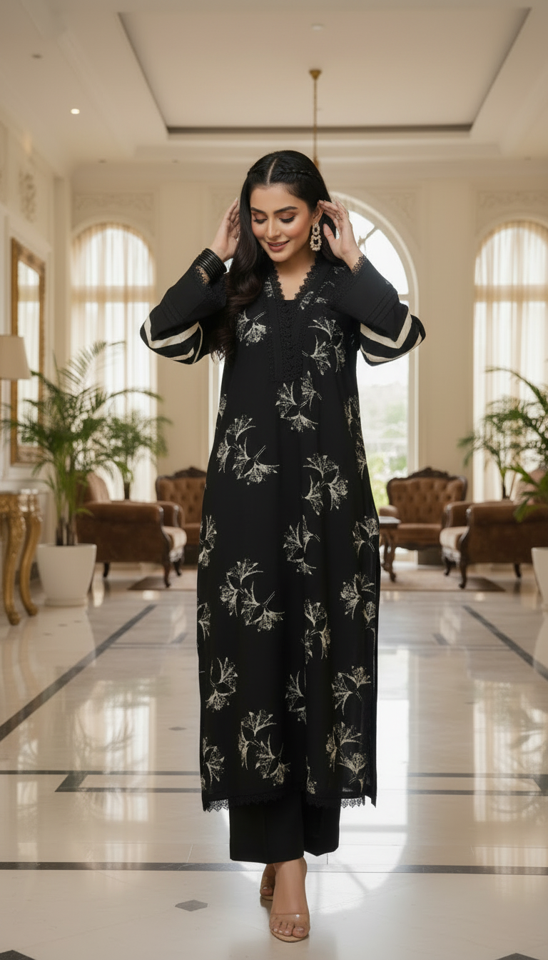 Naemal Black 2 Pcs Linen Dress