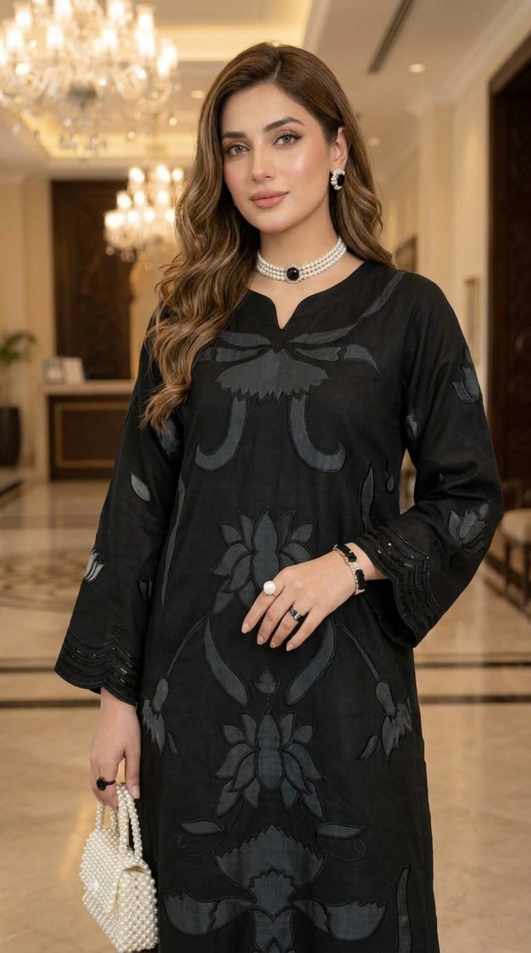 Black Cutwork Fully Embroidered 2 pcs Viscose dress