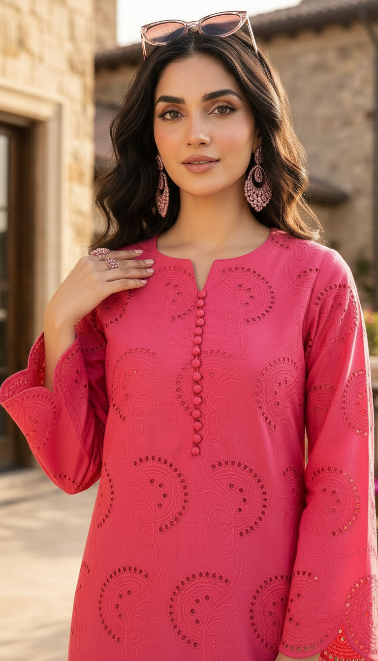 Red Chikankari Ready to Wear 2 Pcs Dress