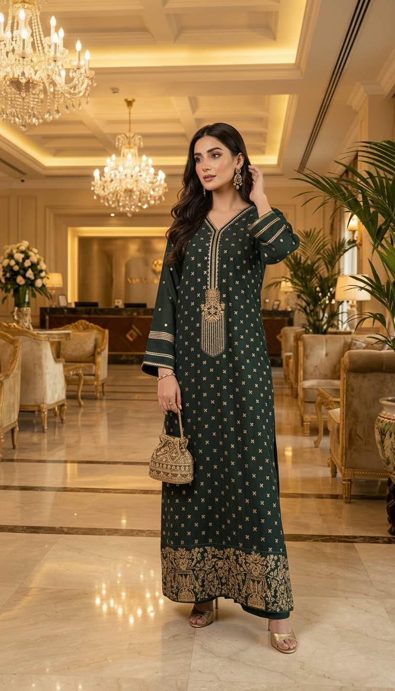 Greniya Fully Embroidered 2 Pcs Kaftan Dress