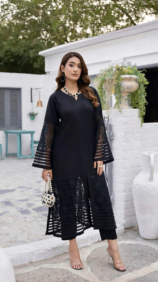Black Crochet Ready to Wear 2 Pcs Dress