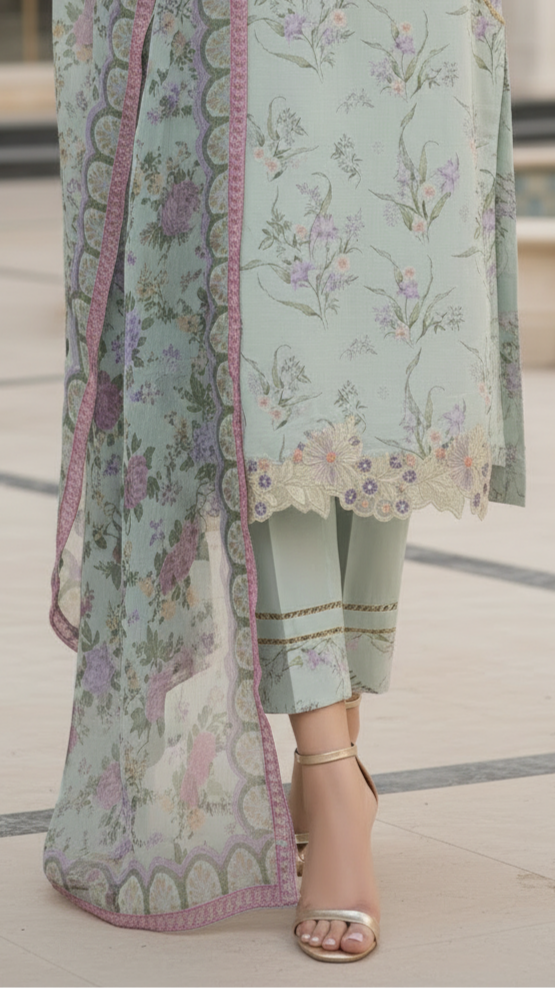 Lara mint Ready to Wear 3 Pcs Embroidered Dress