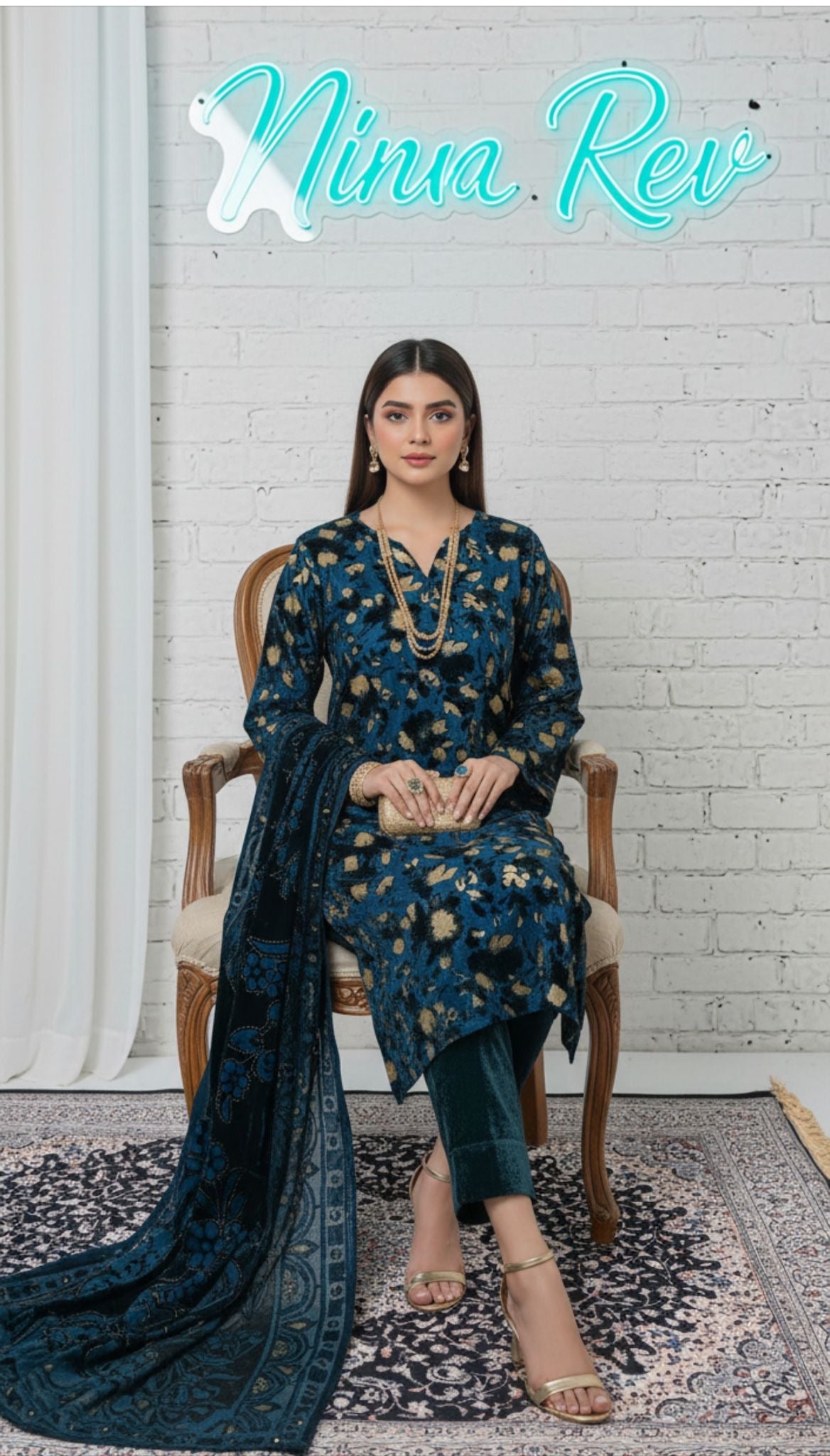 Full Teal Palachi Ready to Wear 3 Pcs Dress