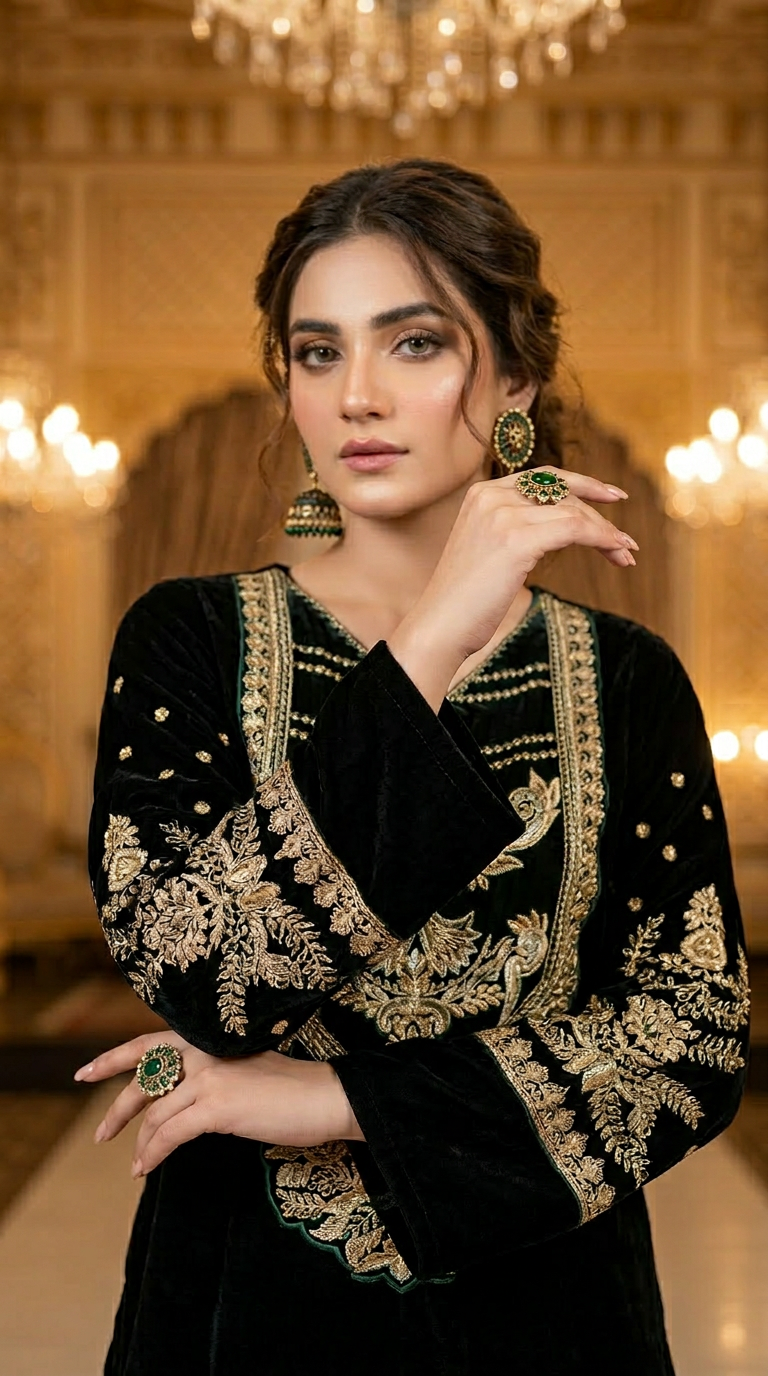 Saloni Ready to Wear 2 Pcs Velvet Embroidered Dress