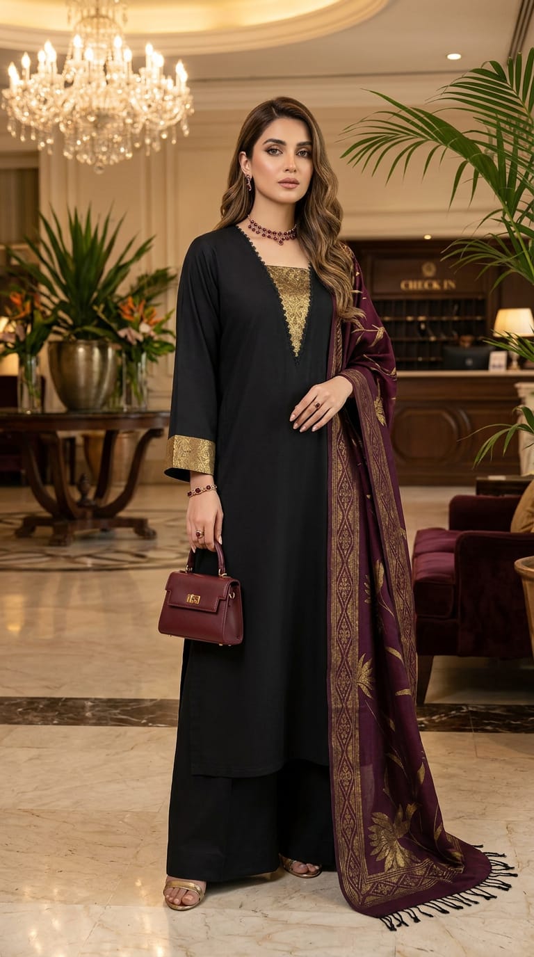 Rani Black Exclusive Kani Shawl 3 Pcs Dress