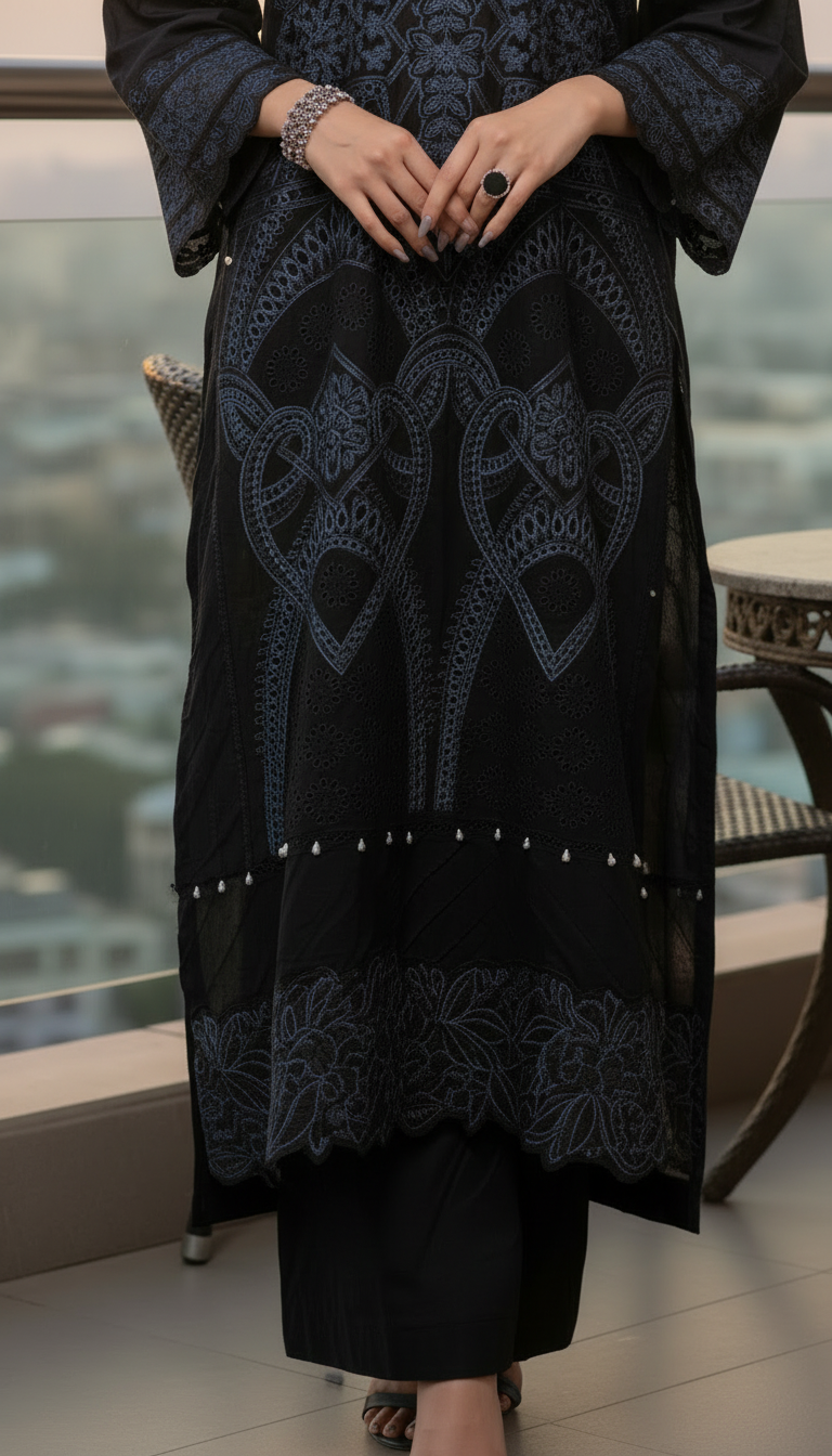 Sitara Black Embroidered 2 Pcs Kaftan