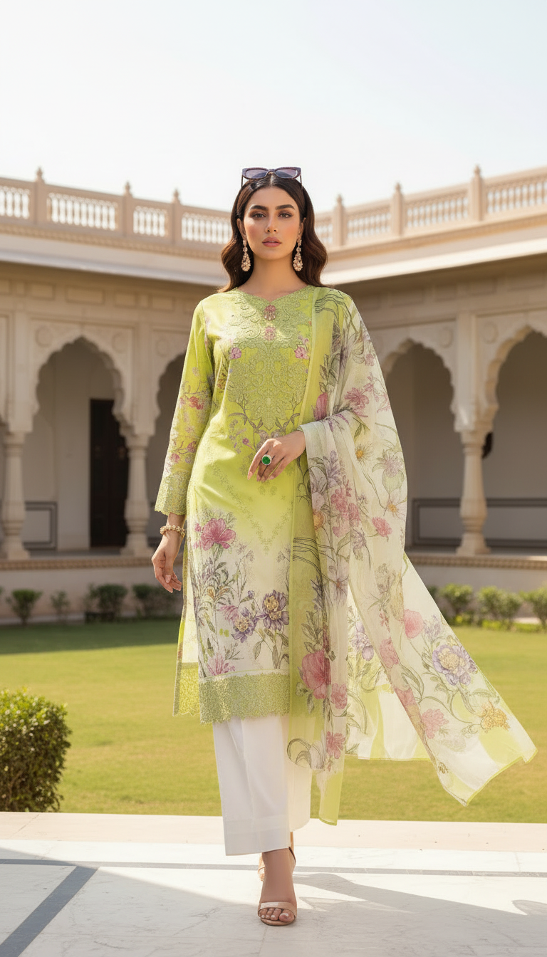 Lema Neon Ready to Wear 3 Pcs Embroidered Dress