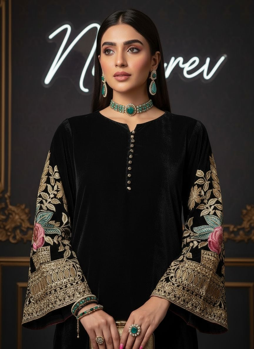 Charlotte Velvet Embroidered 2 Pcs Dress