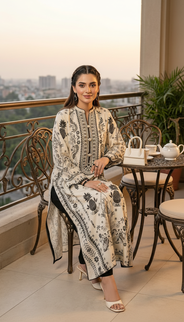 Rafia Off white Ready to Wear 2 Pcs Linen Kaftan