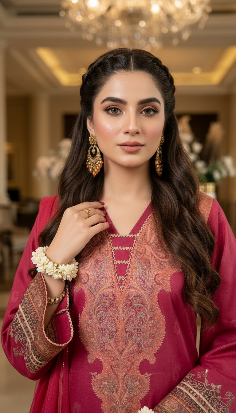 Resham Tussar Silk Ready to Wear 3 Pcs Dress