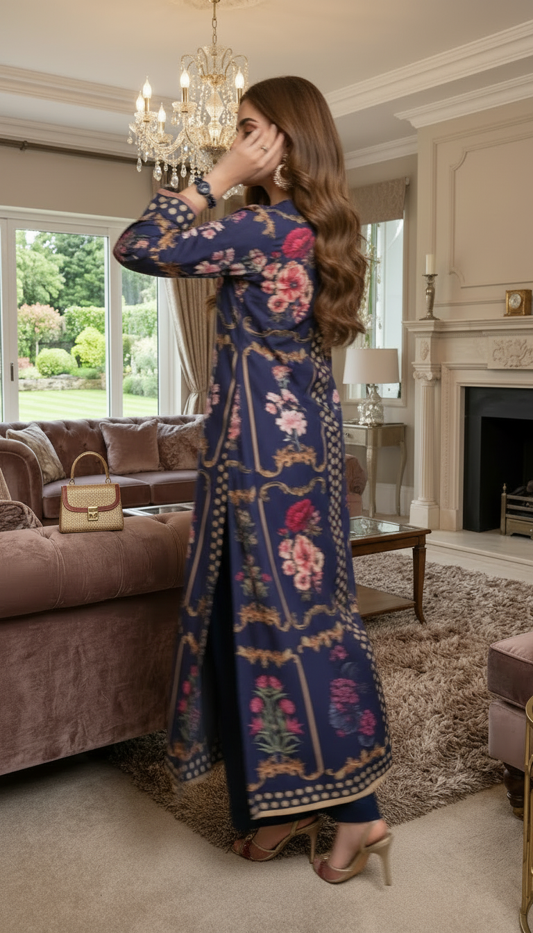 Luna Blue Ready to Wear 2 Pcs Printed Kaftan