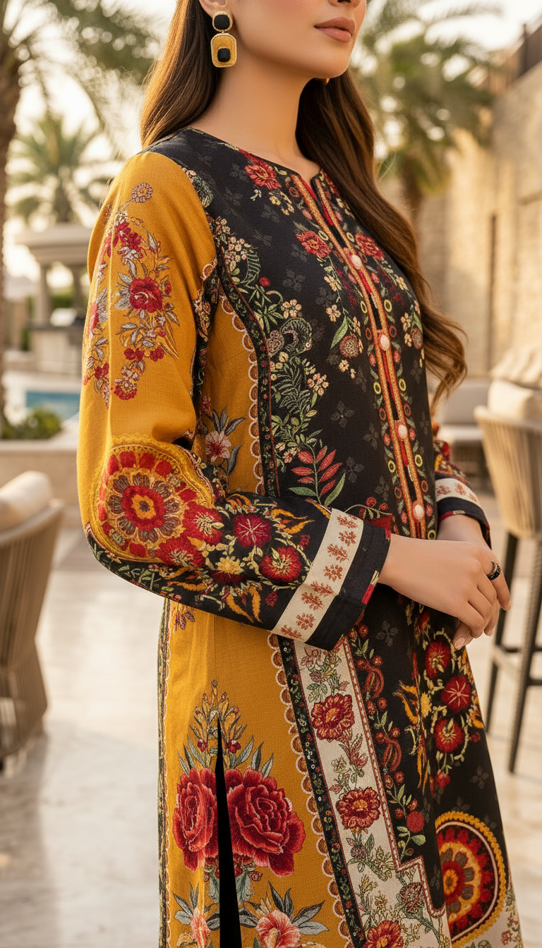 Black Mustard Ready to Wear 2 Pcs Kaftan