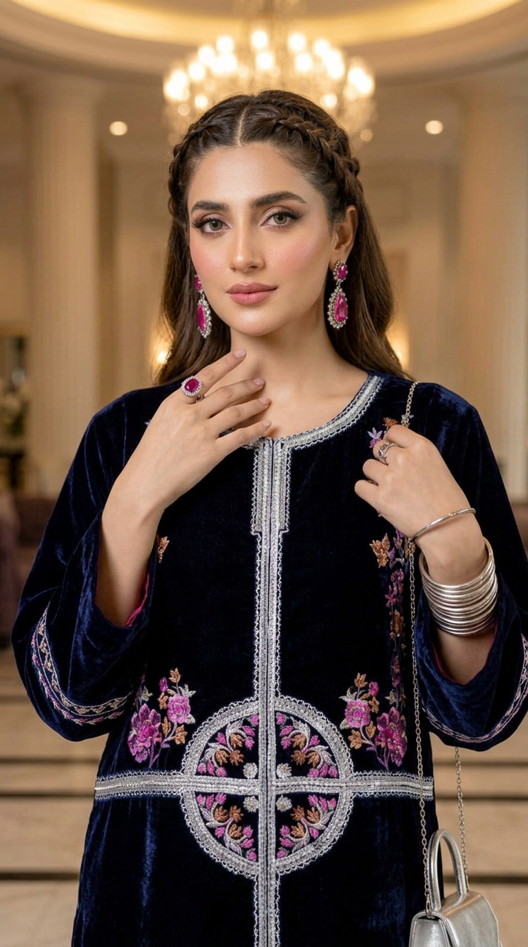 Sakawat Velvet Ready to Wear 2 Pcs Embroidered dress