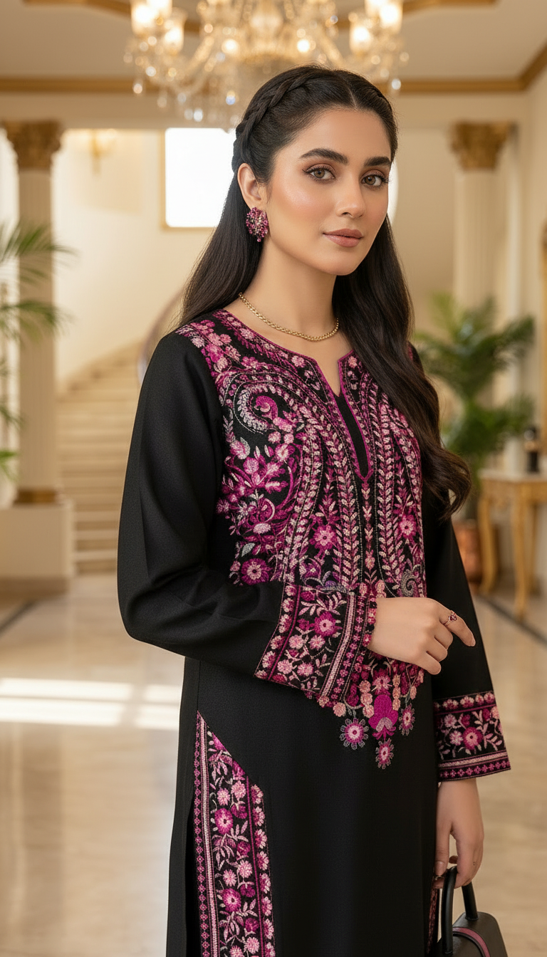 Safa Black Full Embroidered 2 Pcs Dress