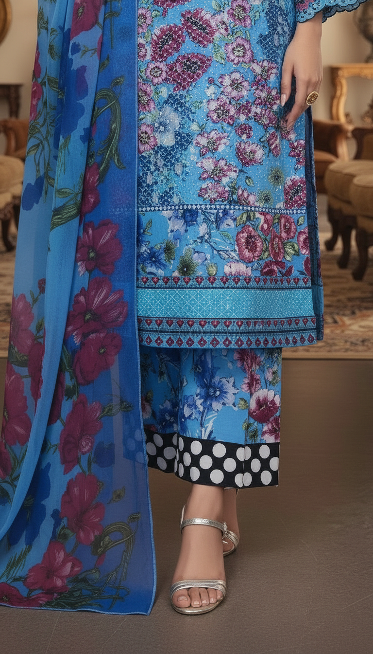 Ferozi Sequins Ready to Wear 3 Pcs Embroidered Dress