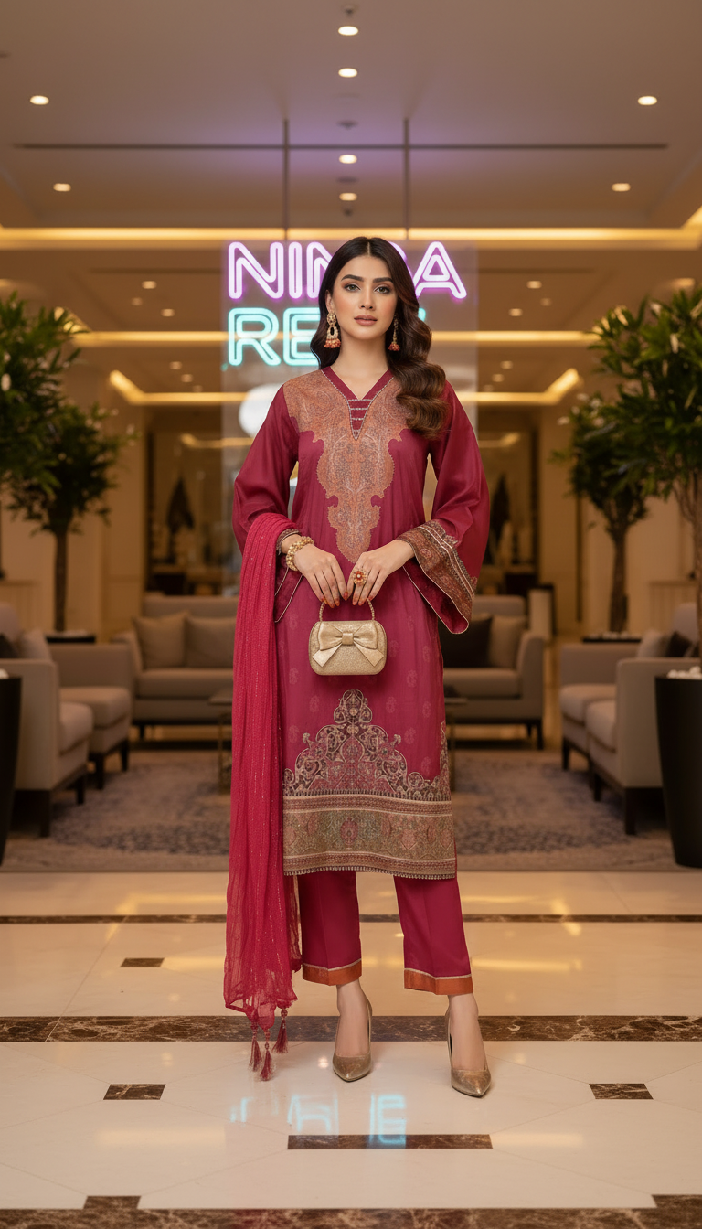 Esra Tussar Silk Pink Ready to Wear 3 Pcs Dress