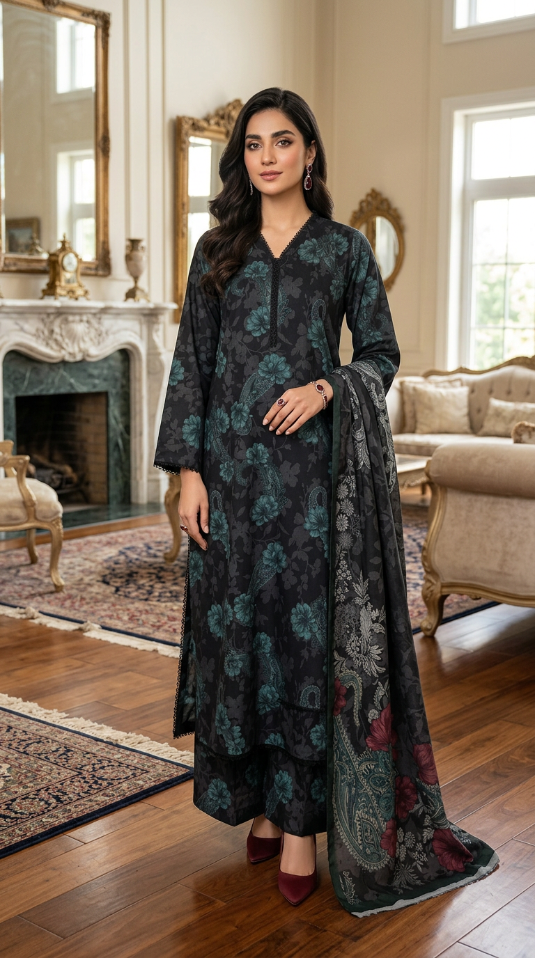 Mahnur Grey Ready to Wear 3 Pcs Marina Dress with Marina Shawl