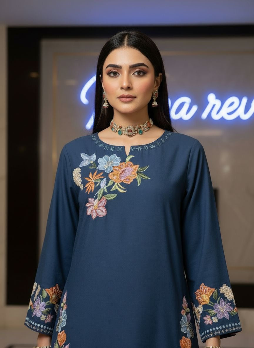 Sabena Teal Ready to Wear 2 Pcs Embroidered Dress