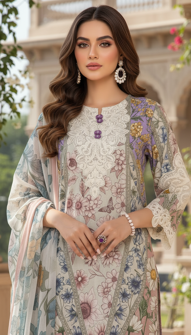 Liza Ready to Wear 3 Pcs Embroidered Dress with Chiffon dopatta