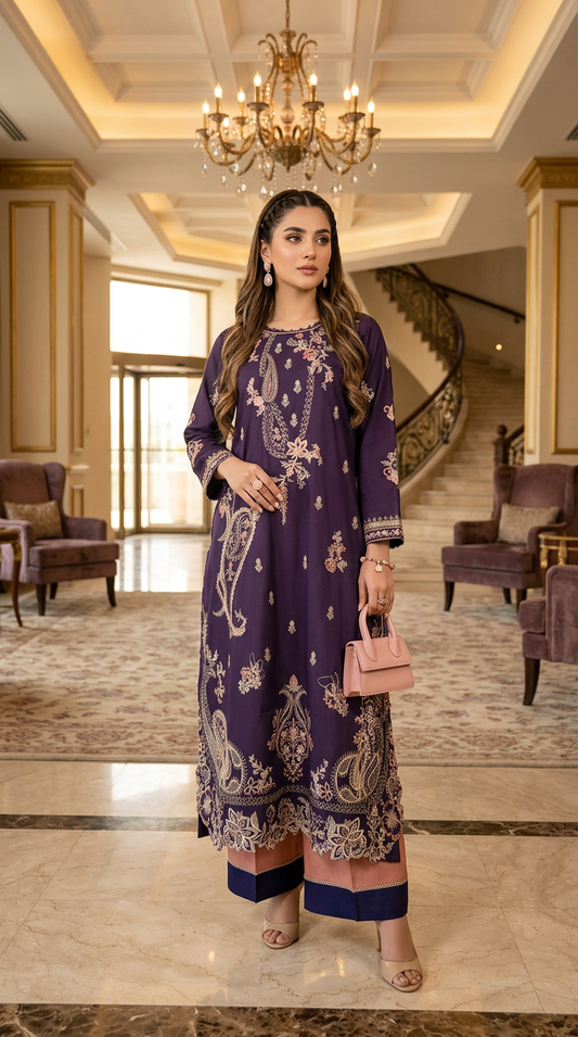 Hoor Ready to Wear 2 Pcs Fully Embroidered Pure Viscose Dress