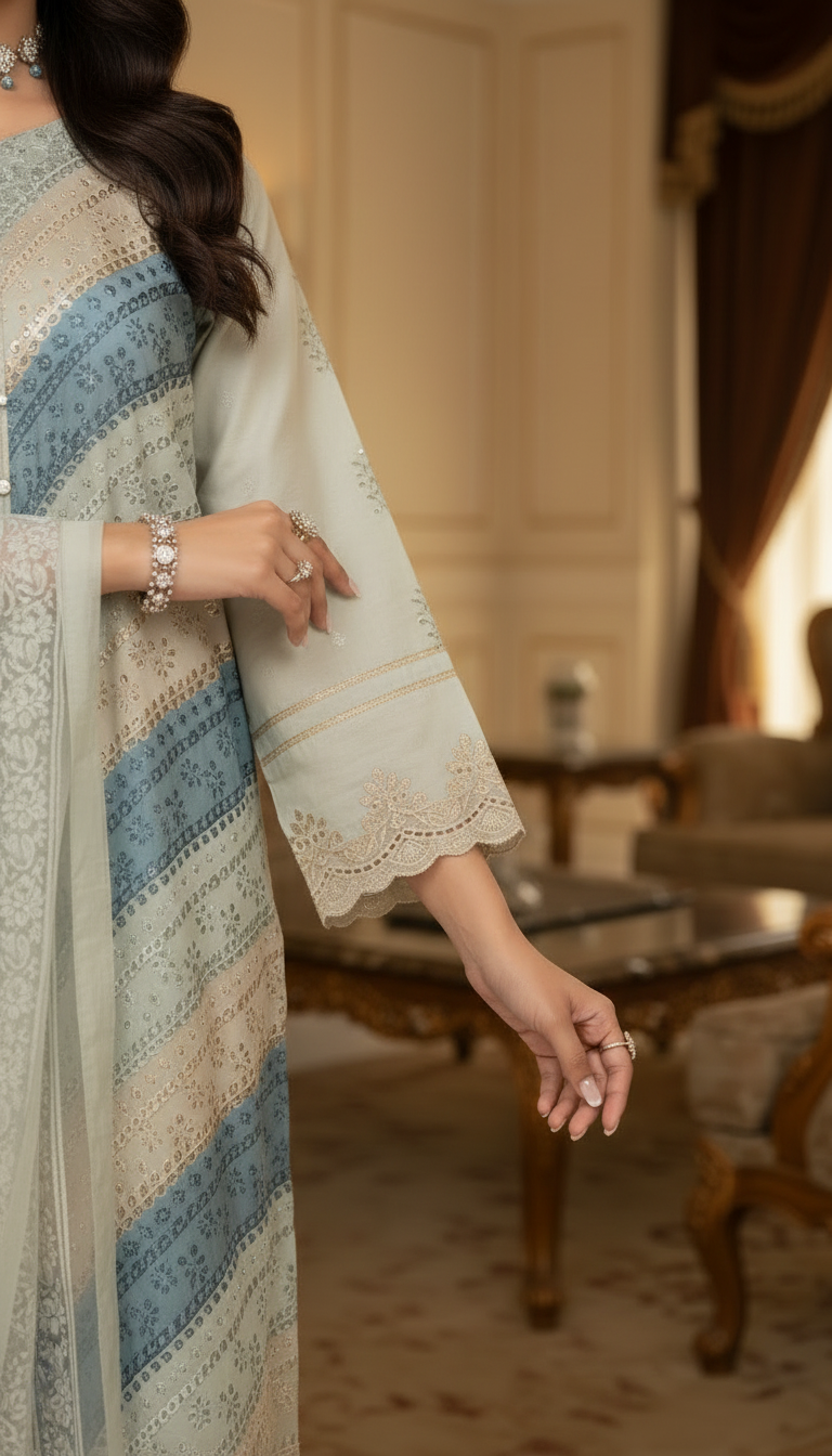 Tabassum Full Chikankari Embroidered Ready to Wear 3 Pcs Dress with Jacquard dopatta