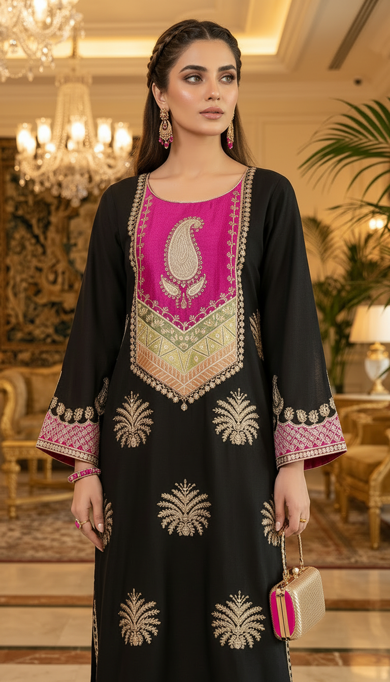 Hamda Black Ready to Wear 2 Pcs Embroidered Dress