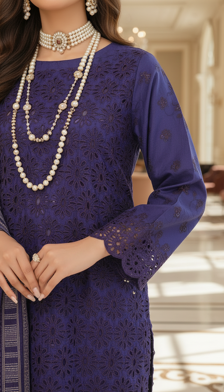 Navvya Purple Full Chikankari Ready to Wear 3 Pcs Dress