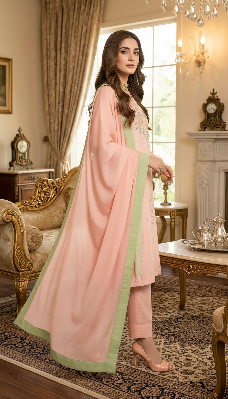 Pink Petal Ready to Wear 3 Pcs Embroidered Dress